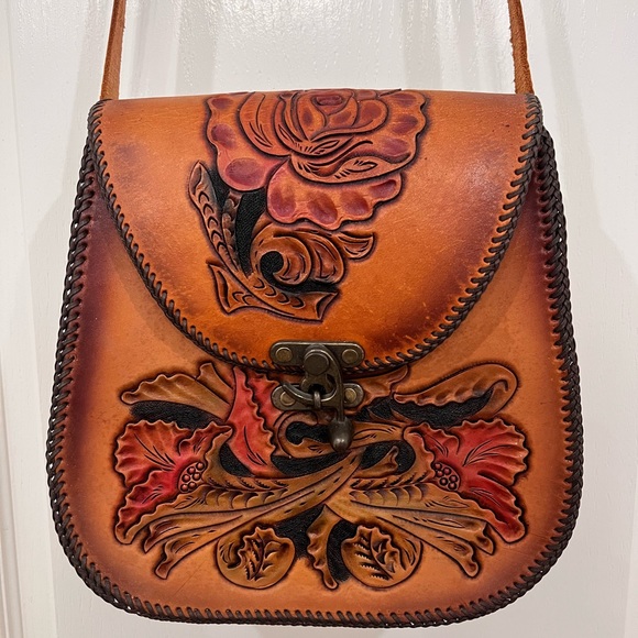 Bags Vintage 197s Leather Tooled Roses Shoulder Bag Saddlebag Commissioned Unique Poshmark